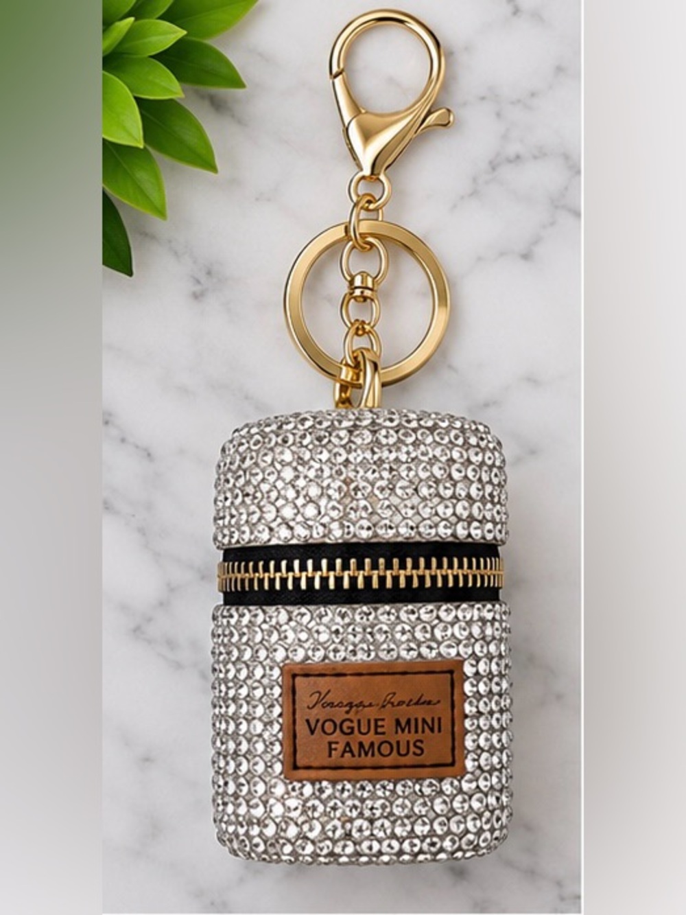 Silver Rhinestone Mini Coin Purse Bag Charm Keychain